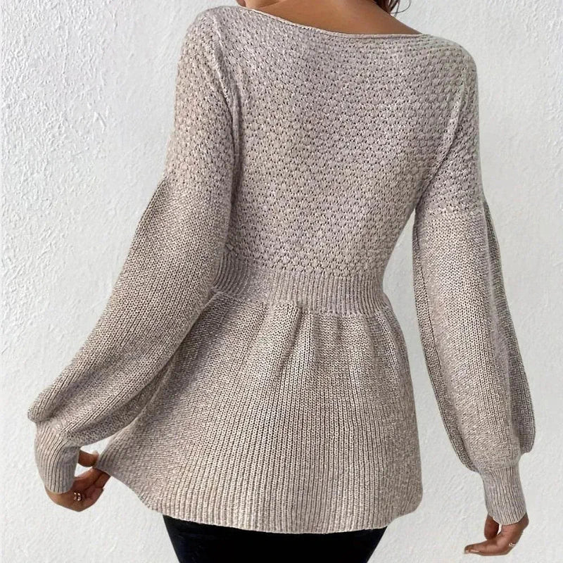 Spring Knit Puff Sleeve Peplum Sweater