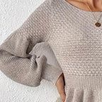 Spring Knit Puff Sleeve Peplum Sweater