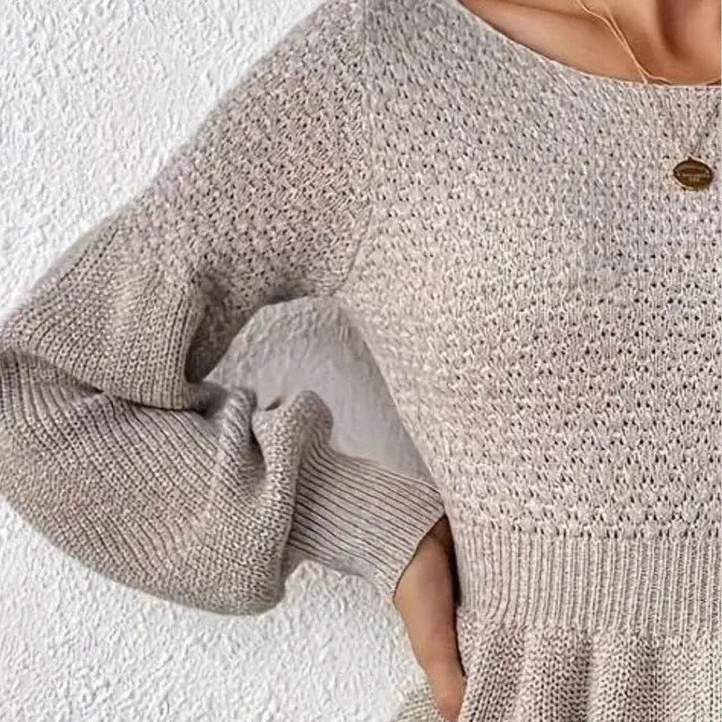 Spring Knit Puff Sleeve Peplum Sweater