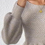 Spring Knit Puff Sleeve Peplum Sweater