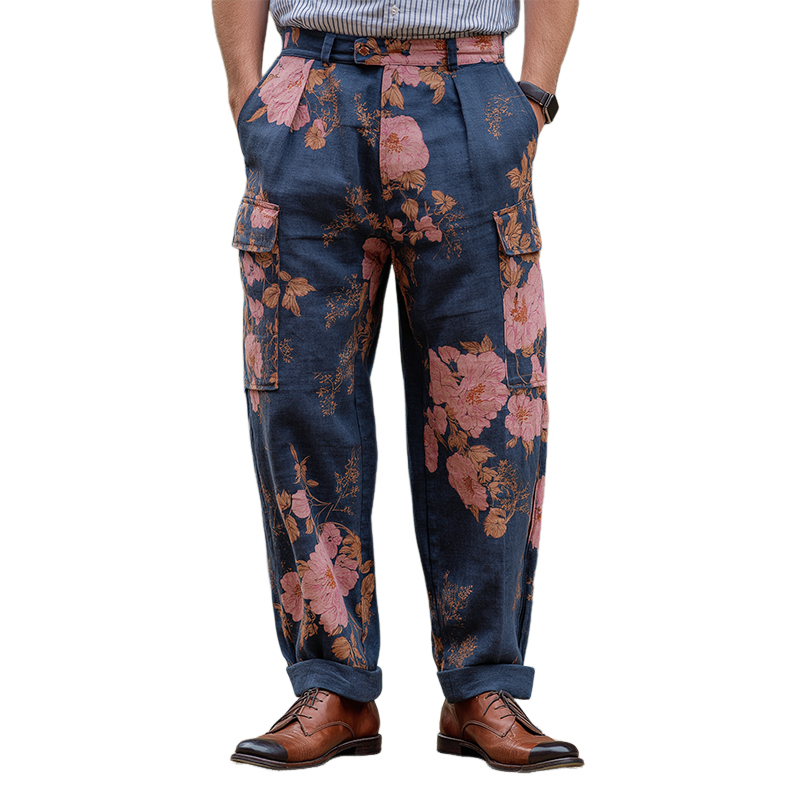 Mens Vintage Casual Large Floral Print Poet Pants Mta3162g7to