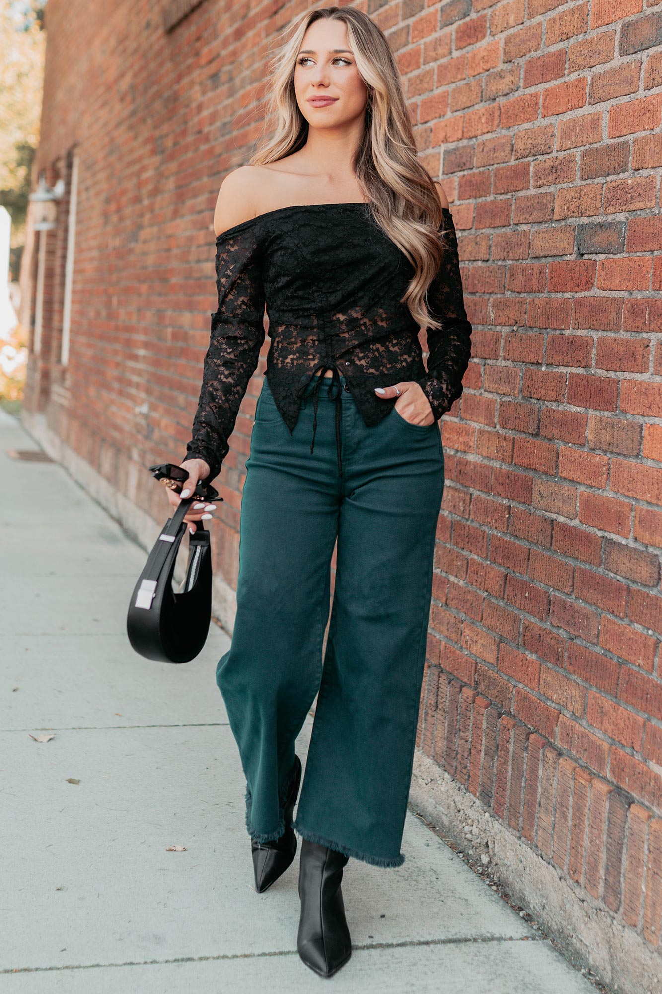 Walter High Rise Wide Crop Risen Jeans (Hunter Green) - NanaMacs