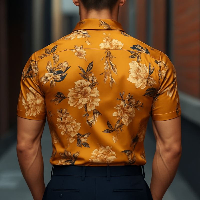 Mens Retro Casual Printed Floral Lapel Short Sleeve Shirt Mta1484d6to