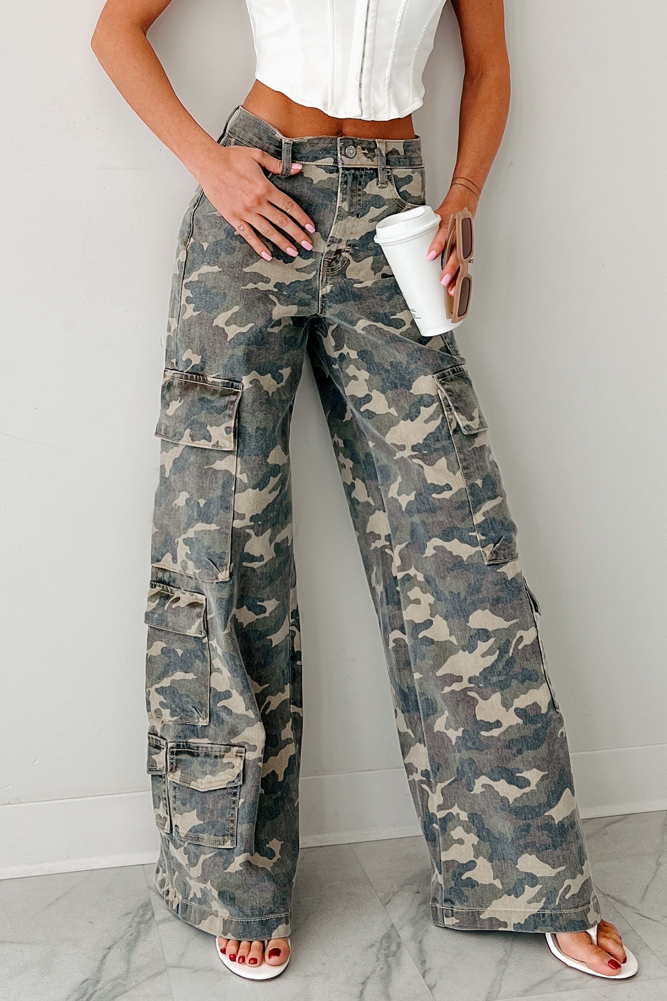 Kayla High Rise Cargo Hidden Jeans (Camouflage) - NanaMacs