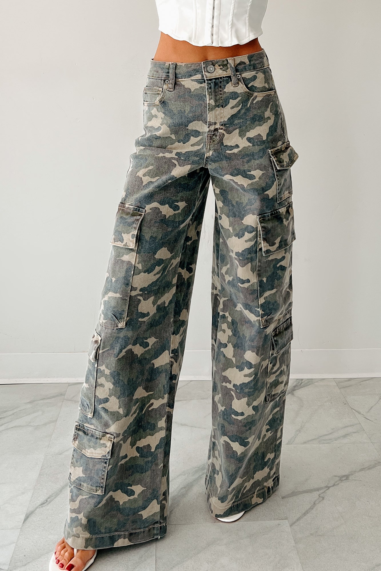 Kayla High Rise Cargo Hidden Jeans (Camouflage) - NanaMacs