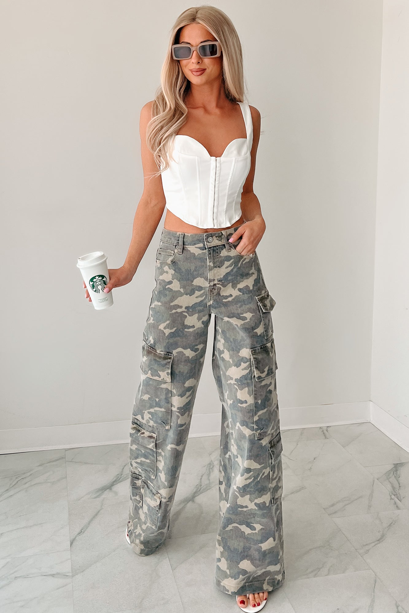 Kayla High Rise Cargo Hidden Jeans (Camouflage) - NanaMacs