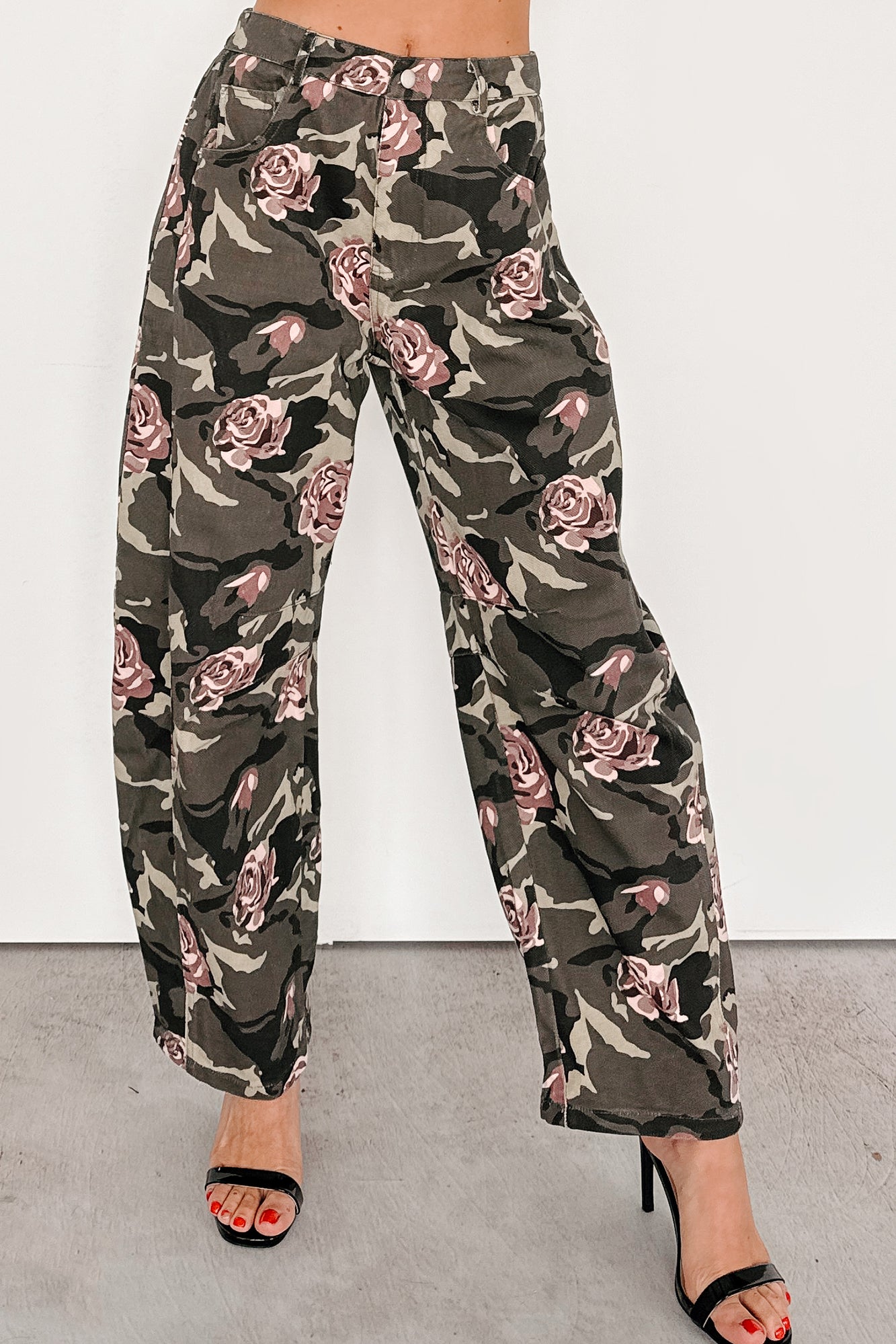 Cover Me In Roses Floral Barrel Jeans (Camo) - Ships By 9/15 - NanaMacs