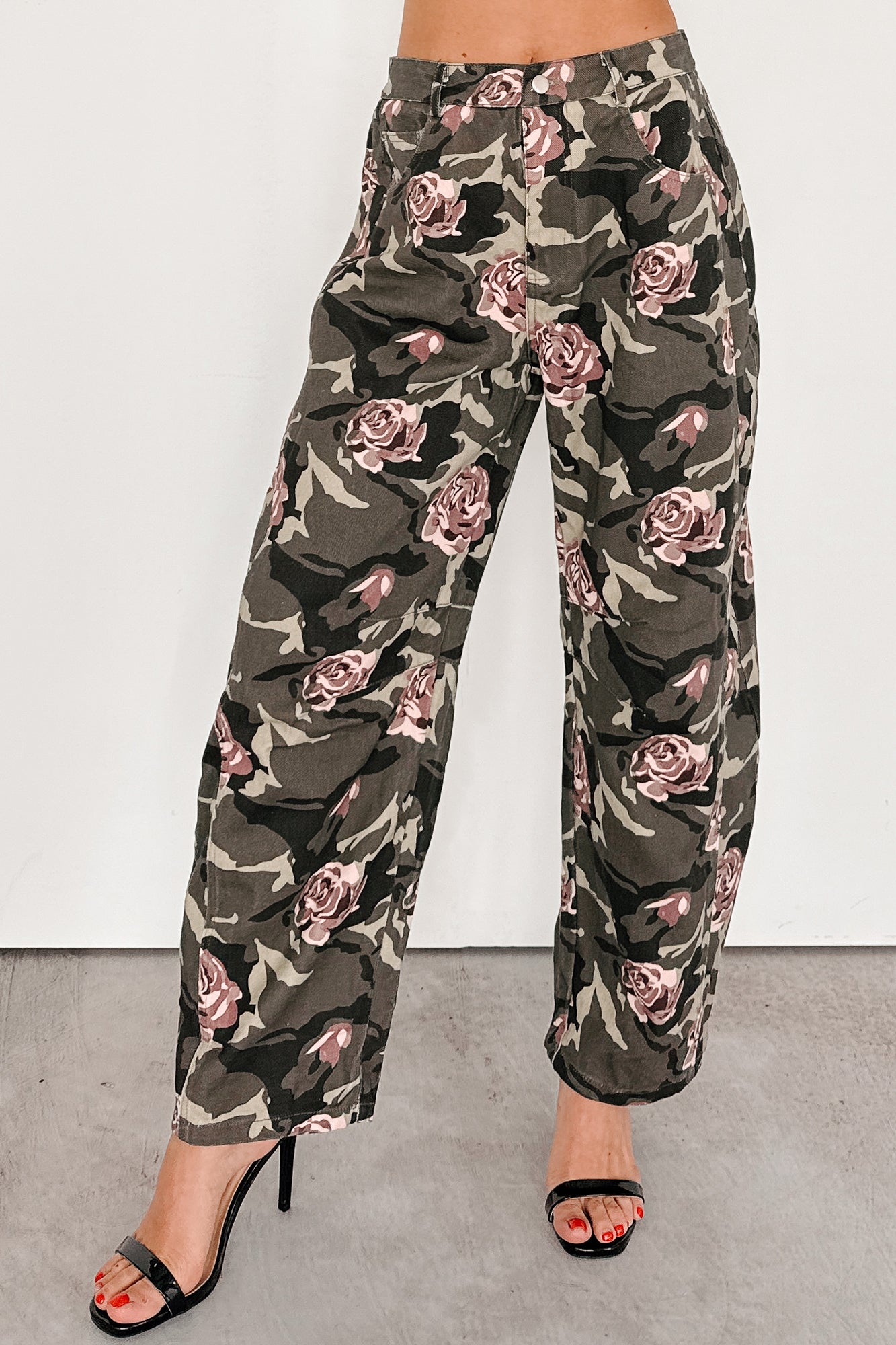 Cover Me In Roses Floral Barrel Jeans (Camo) - Ships By 9/15 - NanaMacs