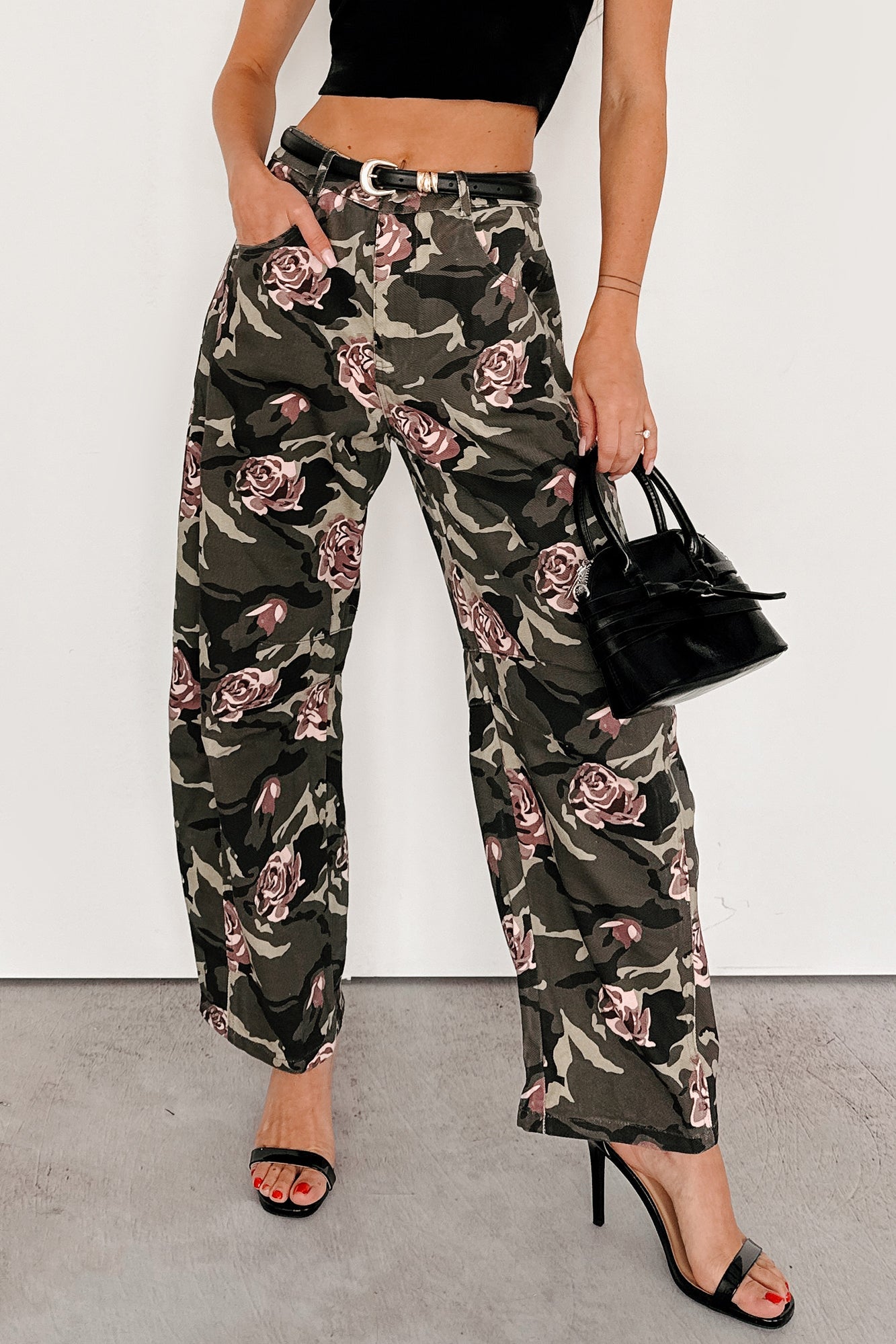 Cover Me In Roses Floral Barrel Jeans (Camo) - Ships By 9/15 - NanaMacs