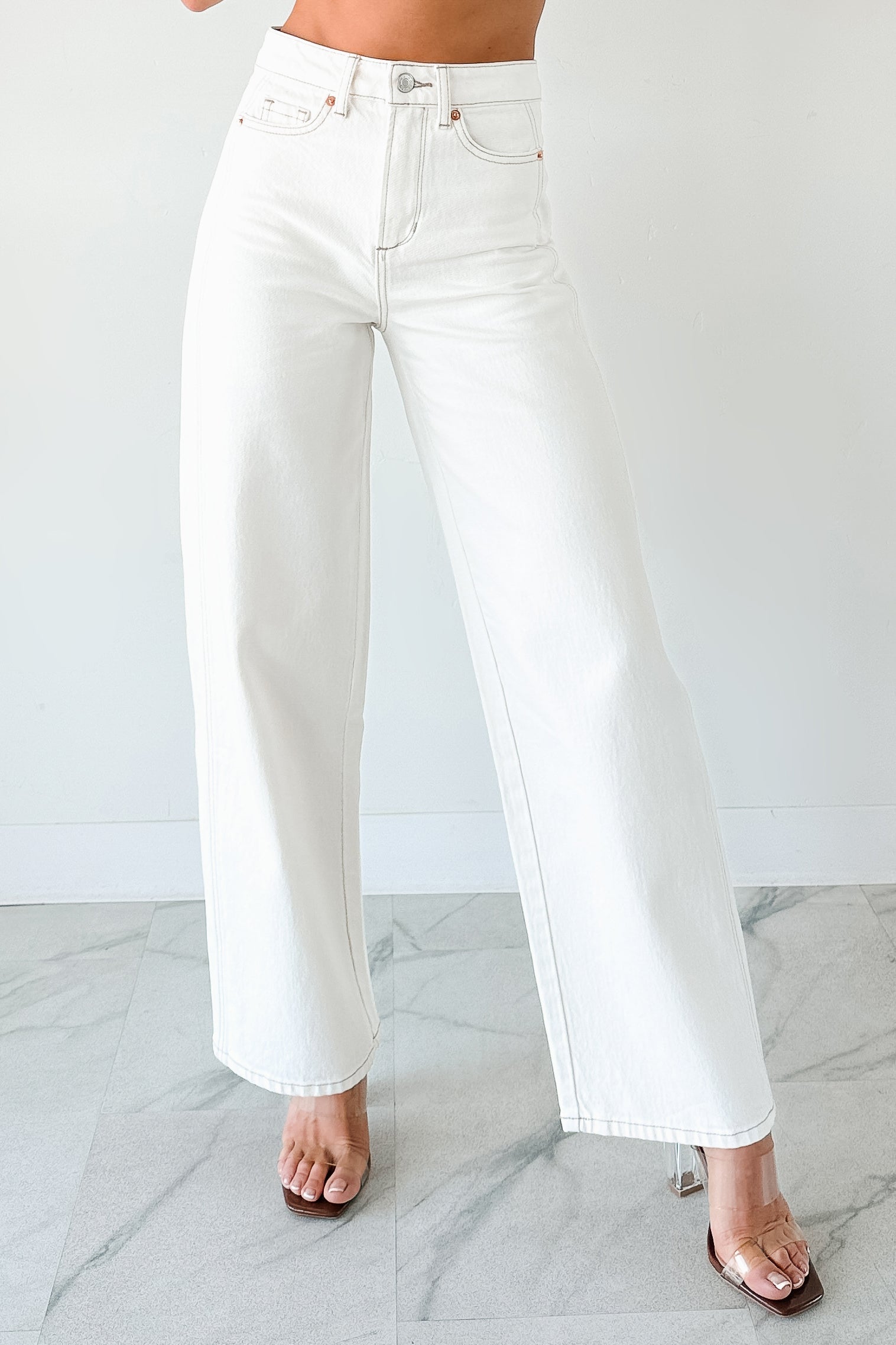Lucian High Rise Wide Leg Jemina Jeans (Ivory) - NanaMacs