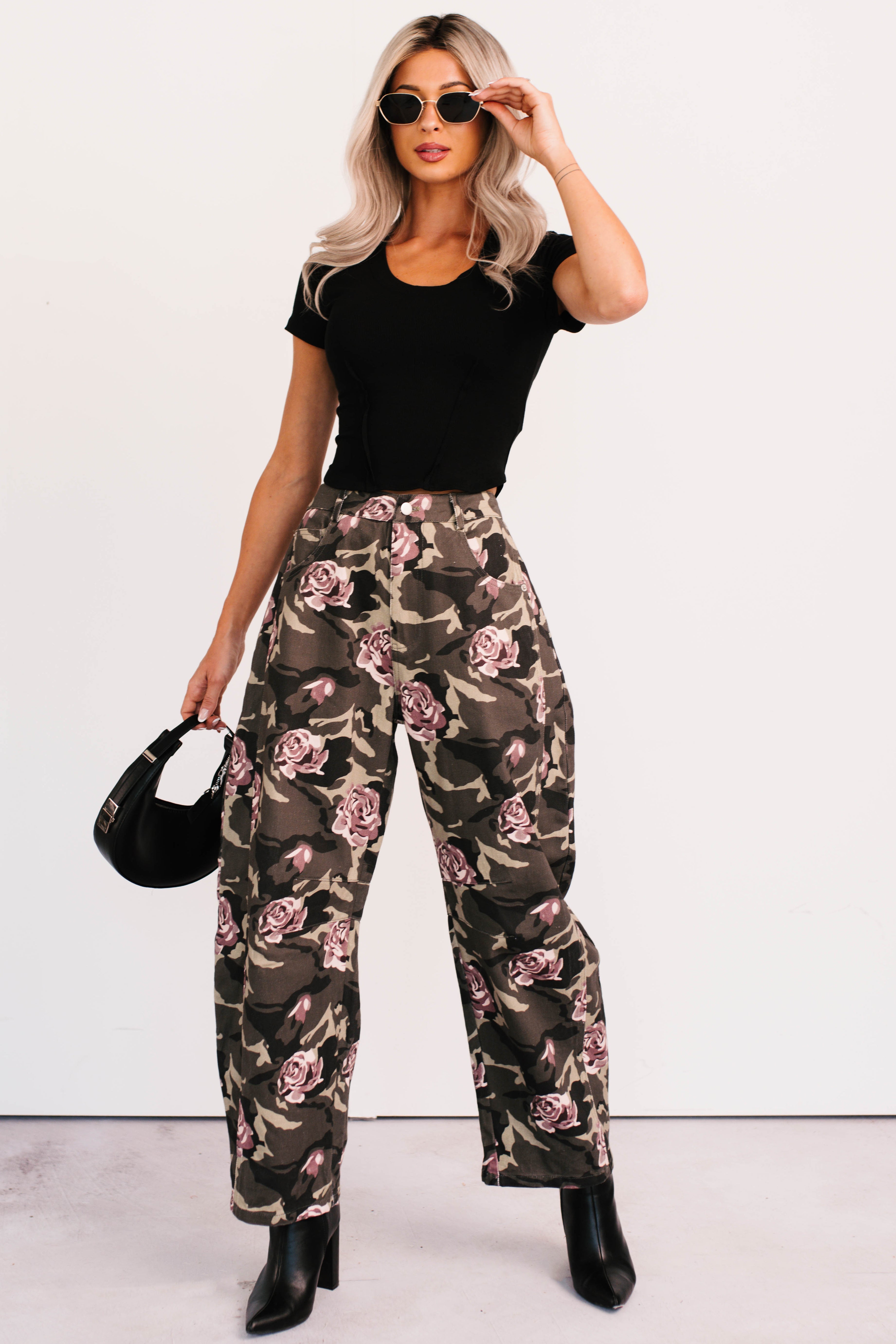 Cover Me In Roses Floral Barrel Jeans (Camo) - Ships By 9/15 - NanaMacs