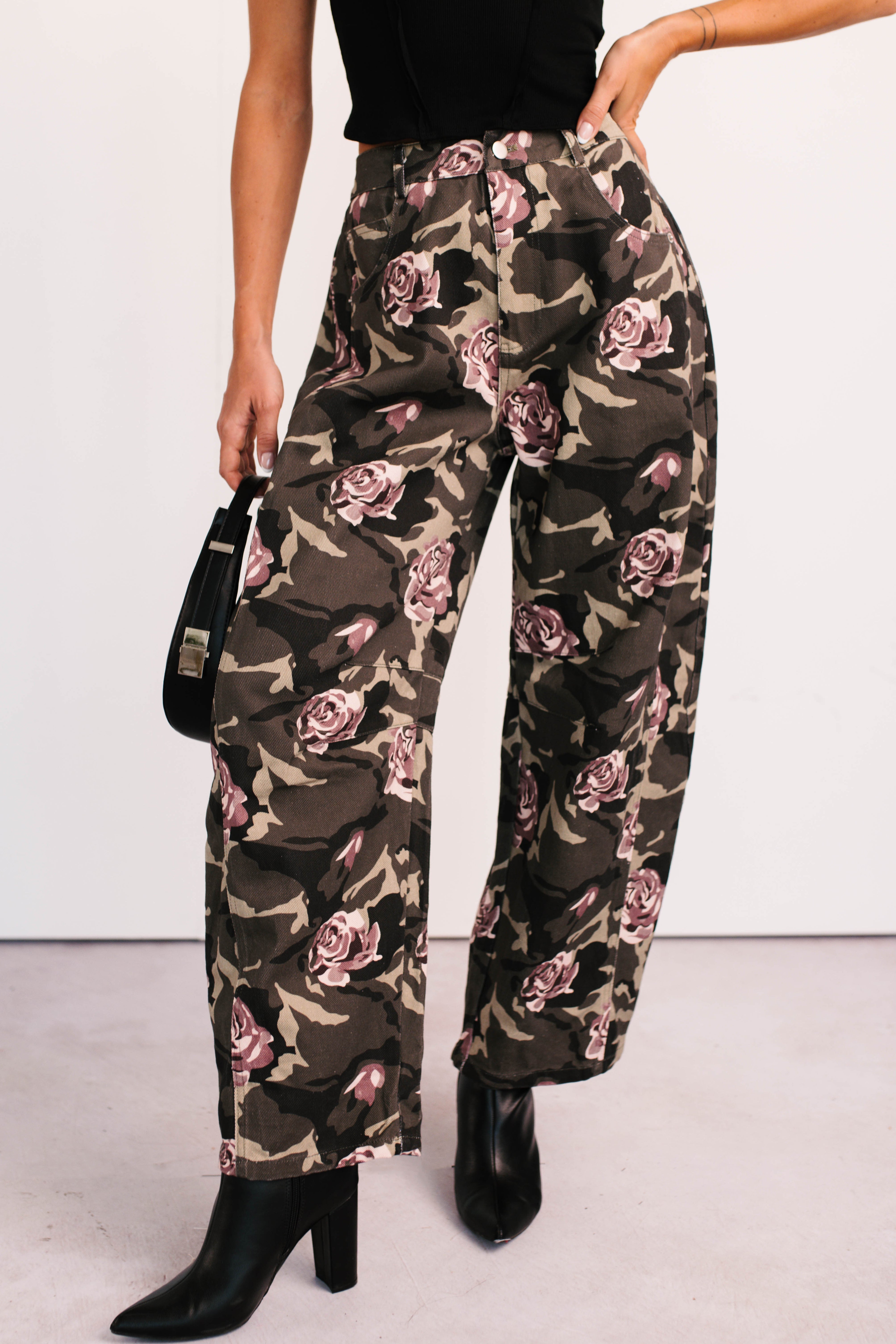 Cover Me In Roses Floral Barrel Jeans (Camo) - Ships By 9/15 - NanaMacs