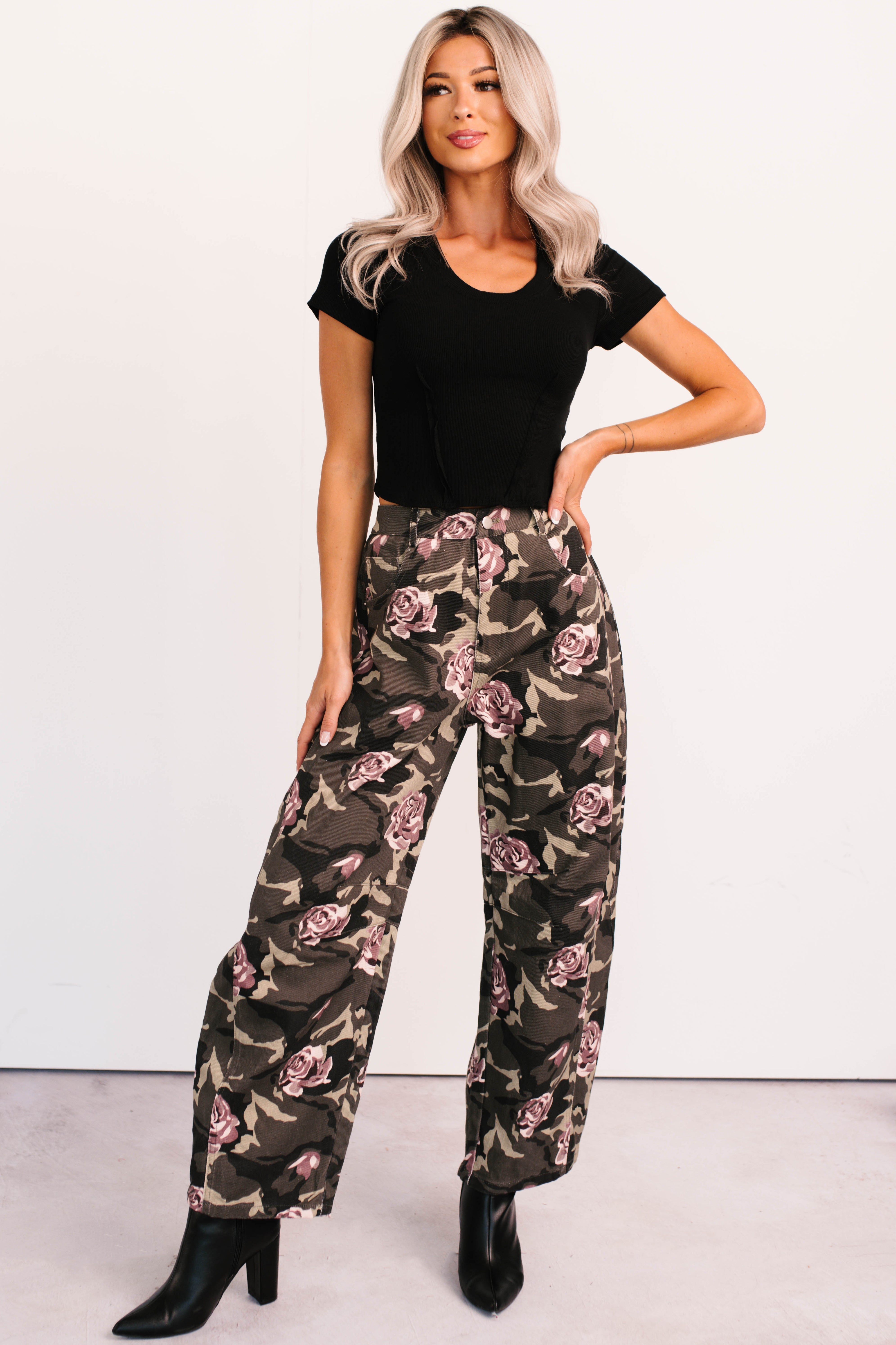 Cover Me In Roses Floral Barrel Jeans (Camo) - Ships By 9/15 - NanaMacs
