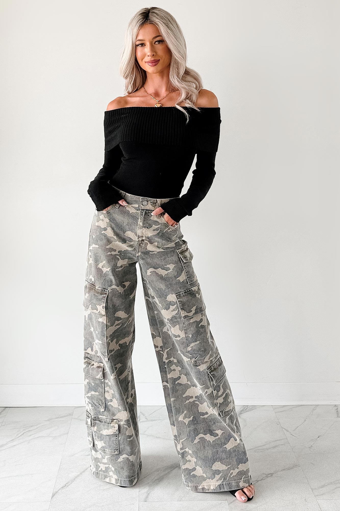Kayla High Rise Cargo Hidden Jeans (Camouflage) - NanaMacs
