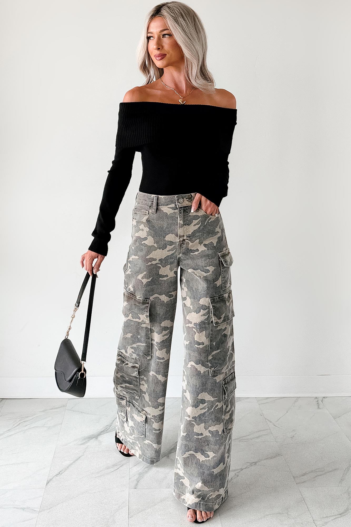 Kayla High Rise Cargo Hidden Jeans (Camouflage) - NanaMacs
