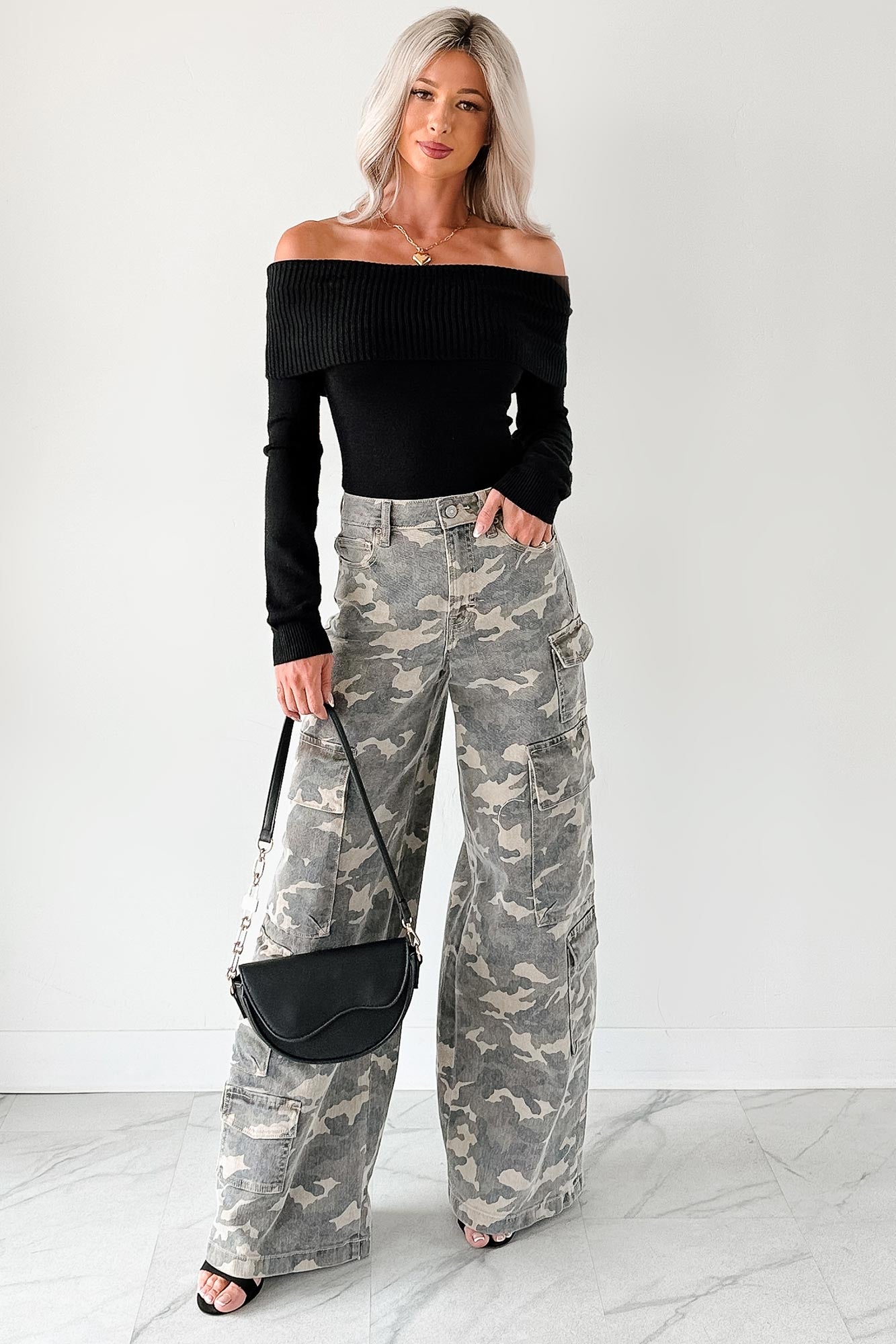 Kayla High Rise Cargo Hidden Jeans (Camouflage) - NanaMacs