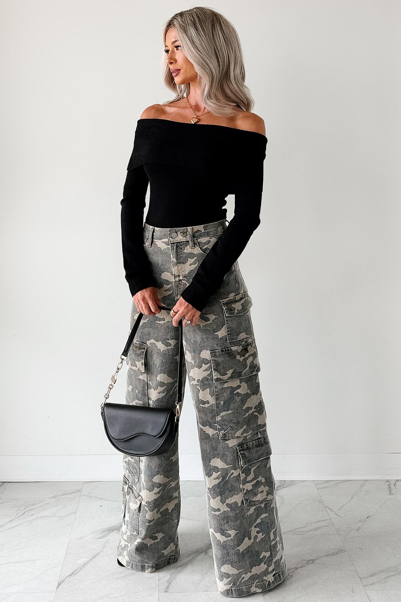 Kayla High Rise Cargo Hidden Jeans (Camouflage) - NanaMacs