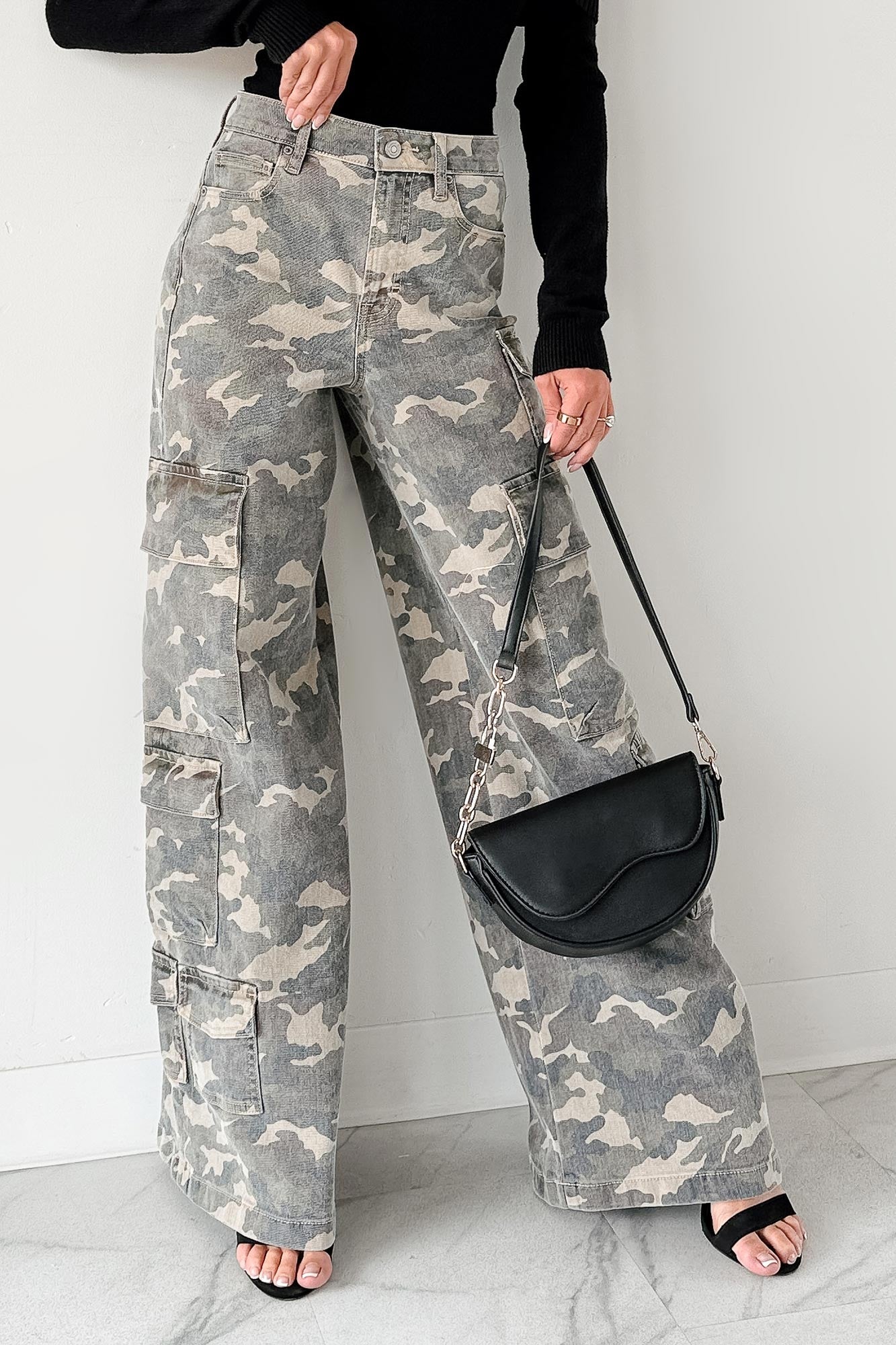 Kayla High Rise Cargo Hidden Jeans (Camouflage) - NanaMacs