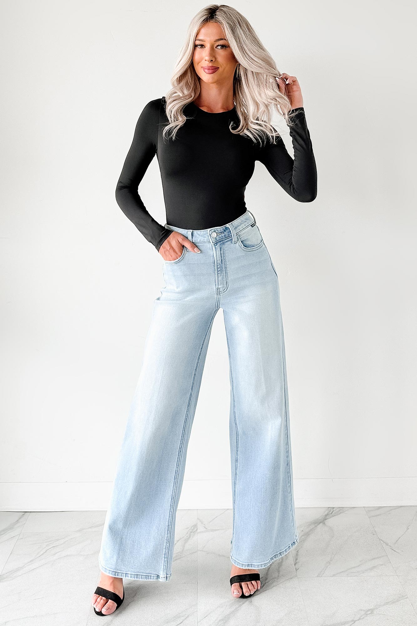 Geneva High Rise Wide Leg Cello Jeans (Light) - NanaMacs