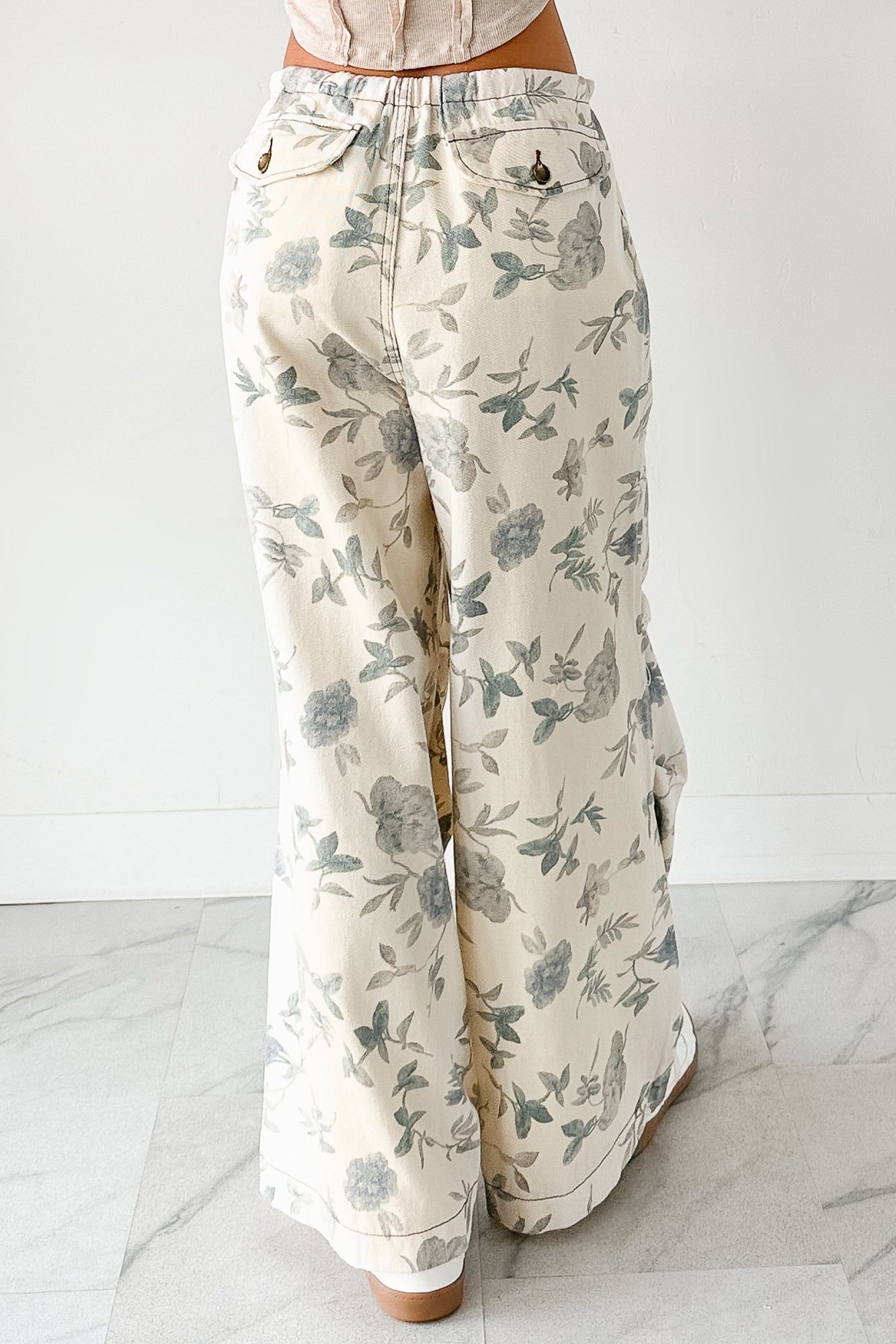 Lorelei Wide Leg Floral POL Jeans (Cream/Floral) - NanaMacs