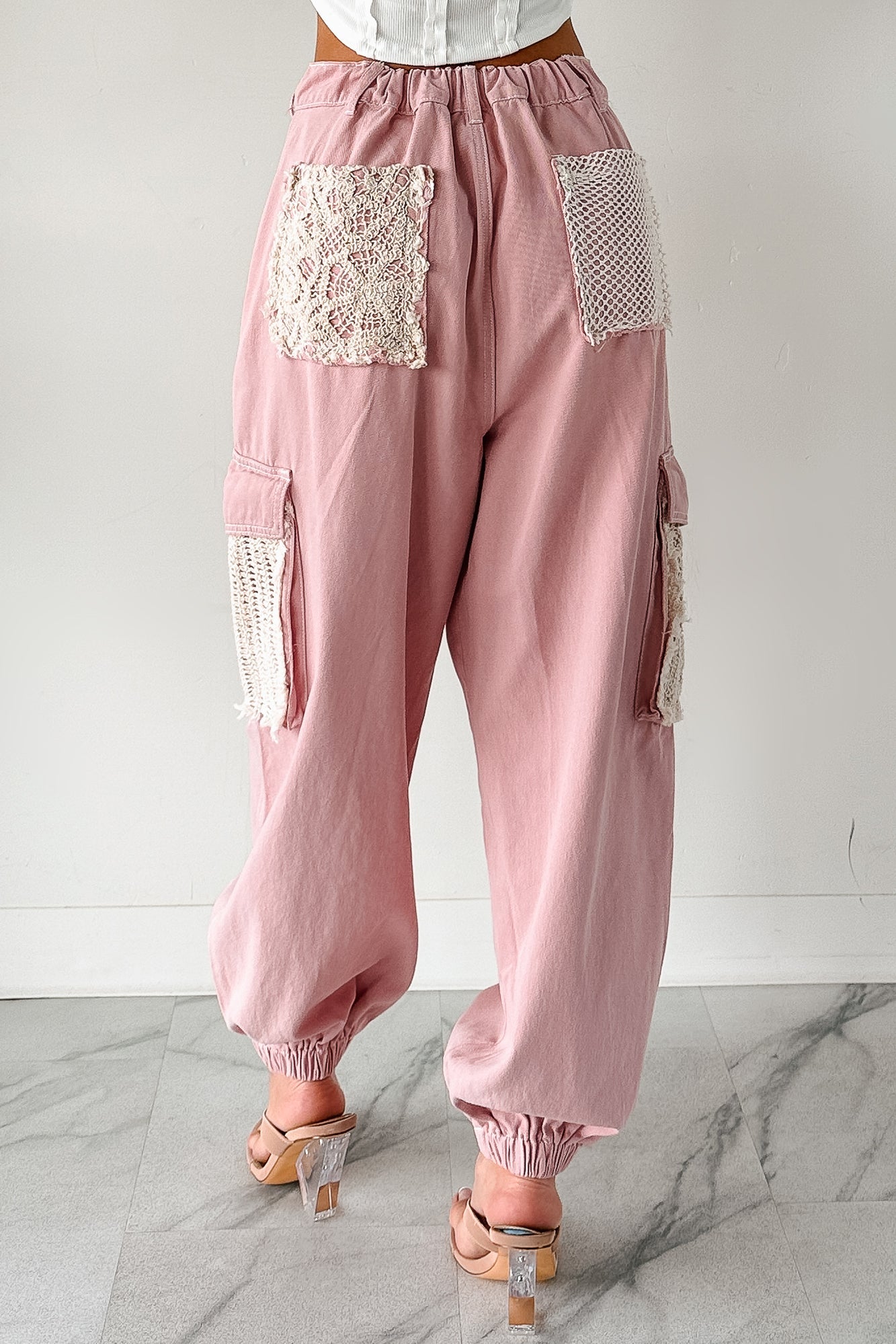Sweet Melody Crochet Denim POL Joggers (Powder Pink) - NanaMacs