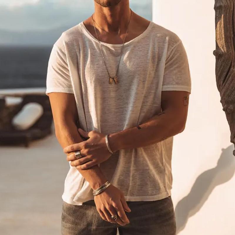 Mens Casual Solid Color Loose Round Ne Short Sleeve T Shirt 53669259y