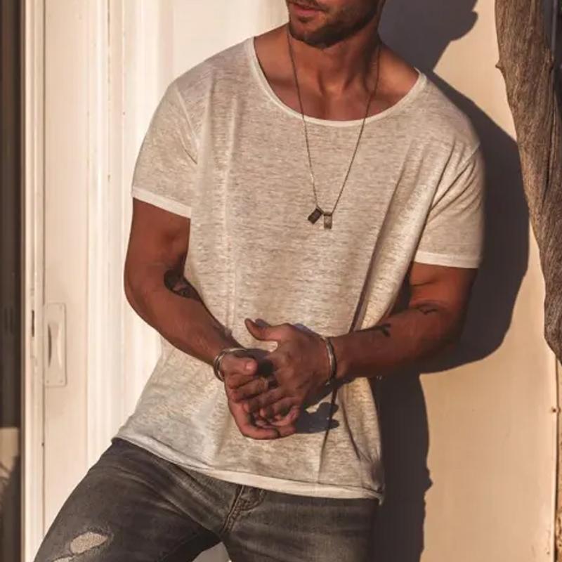 Mens Casual Solid Color Loose Round Ne Short Sleeve T Shirt 53669259y