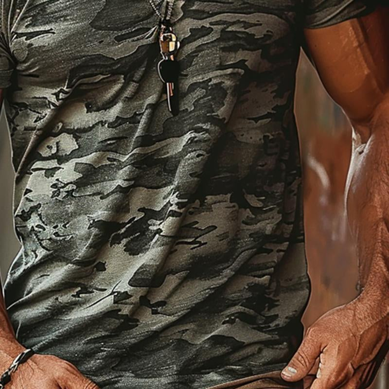 Mens Camouflage Print V Ne Short Sleeve T Shirt 86062718x