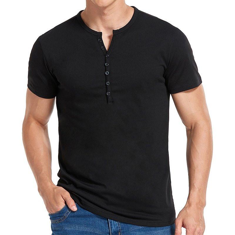 Mens Short Sleeve Solid Color Button Down Henley 60126755x