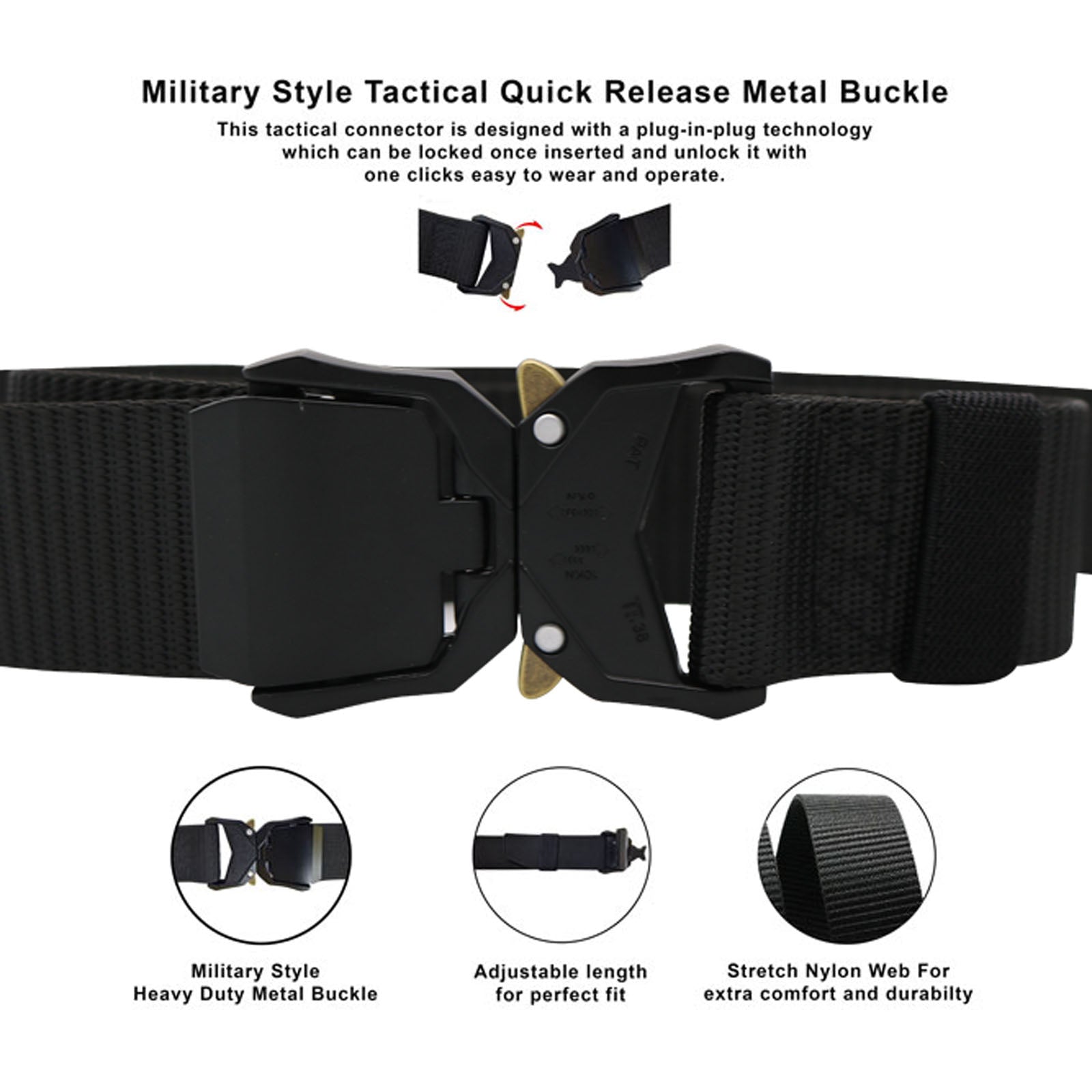 Plus Size Dale Tactical Stretch Webbing Belt Bla