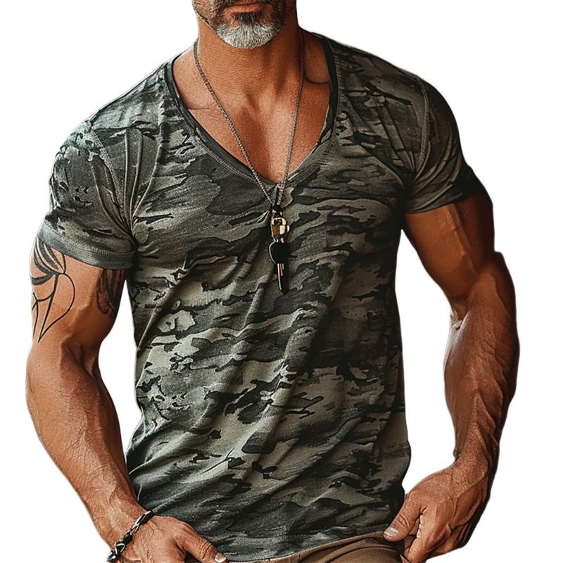 Mens Camouflage Print V Ne Short Sleeve T Shirt 86062718x
