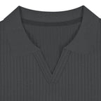 Mens Solid Striped Lapel Short Sleeve Polo Shirt - AngraBech