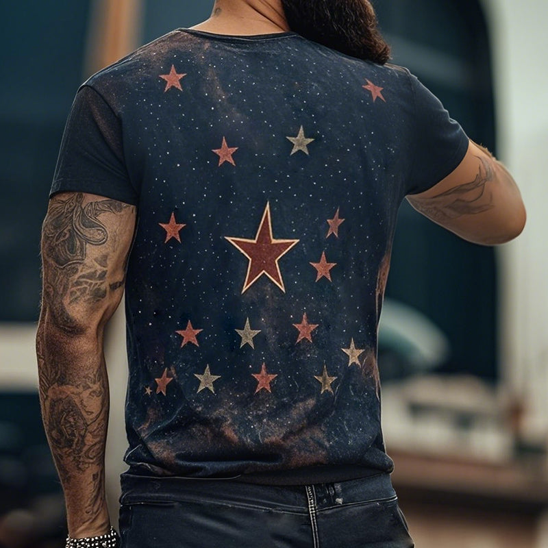Mens Retro Casual Star Universe Printed Round Ne Short Sleeve T Shirt Mta2112c7to