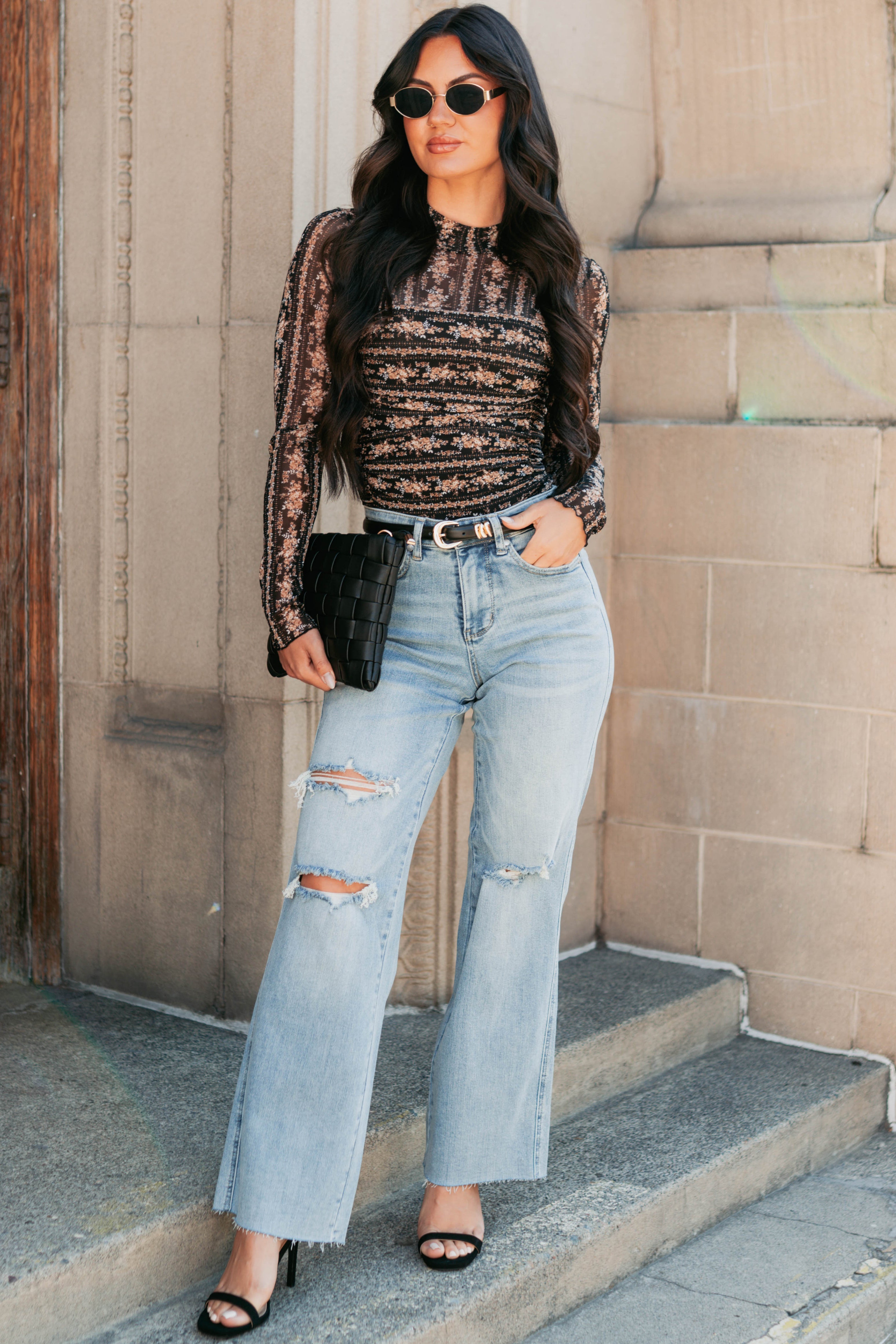 Romero Mid Rise Ripped Judy Blue Wide Leg Jeans (Light) - NanaMacs
